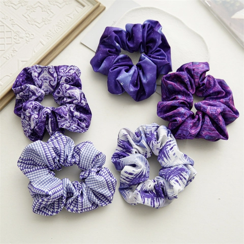 Scrunchies Elastici in Raso Stampato per Donna Fasce per Capelli con Motivo Pied de Poule Cielo Stellato Accessori Moda Vintage