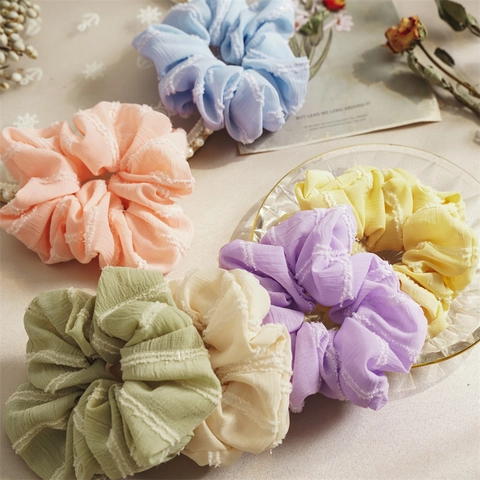 Estilo Coreano Elegante Tela Coleteros Grandes Color Morandi Rayas Plisadas Elásticos para el Cabello para Mujeres Niñas Accesorios de Cabello Simples