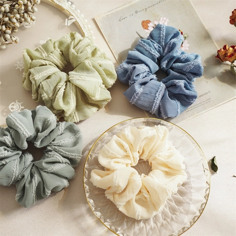 Estilo Coreano Elegante Tela Coleteros Grandes Color Morandi Rayas Plisadas Elásticos para el Cabello para Mujeres Niñas Accesorios de Cabello Simples
