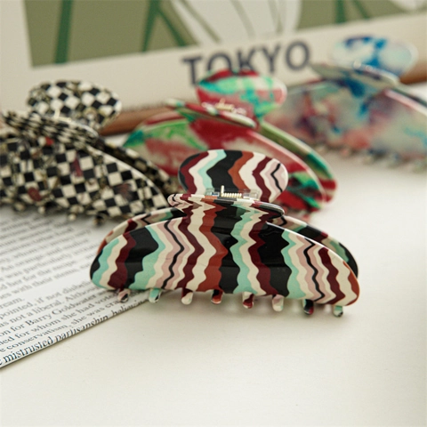 Large Acetate Hair Claw Clips Elegant Retro Checkerboard Leopard Pattern Shark Clips For Women Daily Hair Styling Accessories