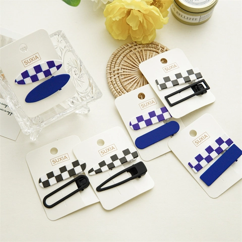 Set Pinces À Cheveux À Damiers Femmes En Alliage Acrylique Finition Mate Pinces Géométriques Bec De Canard Accessoires Cheveux