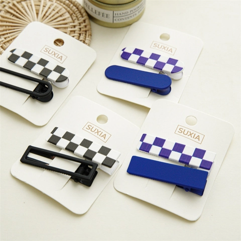 Set Pinces À Cheveux À Damiers Femmes En Alliage Acrylique Finition Mate Pinces Géométriques Bec De Canard Accessoires Cheveux