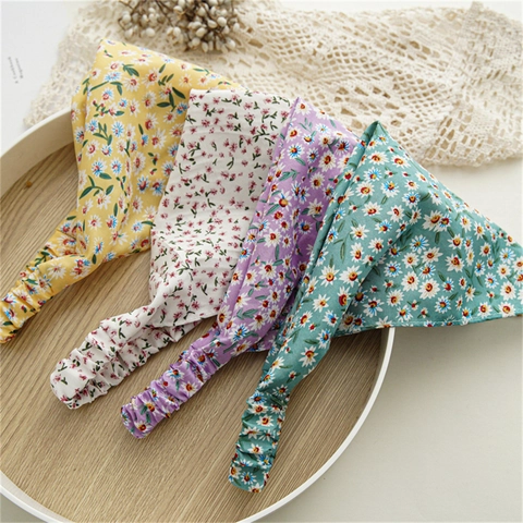 Foulard Triangolare per Capelli Floreale Vintage Boho Fascia Elastica in Tessuto Pastorale Stampa Margherita Accessori Capelli Donna Vacanza