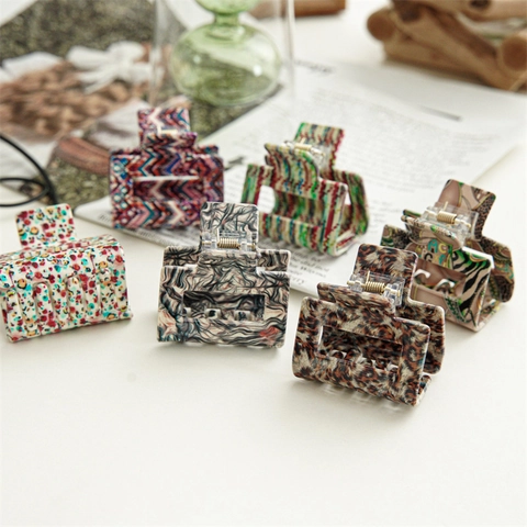Modern Acetate Square Hair Claw Clip For Women Bohemian Geometric Marble Pattern Leopard Print Fashion Shark Clip Hair Accessories