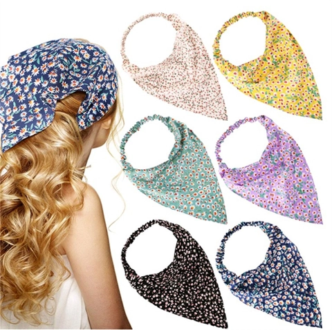 Foulard Triangolare per Capelli Floreale Vintage Boho Fascia Elastica in Tessuto Pastorale Stampa Margherita Accessori Capelli Donna Vacanza