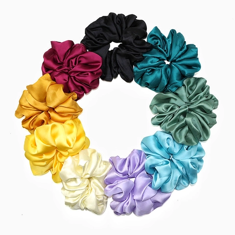 Large Satin Scrunchies For Women Elegant Oversized Hair Ties Fashion Solid Color Elastic Hair Bands Daily Ponytail Holders Accessories