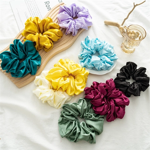 Large Satin Scrunchies For Women Elegant Oversized Hair Ties Fashion Solid Color Elastic Hair Bands Daily Ponytail Holders Accessories