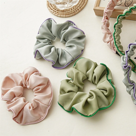 Elegant Pleated Satin Texture Headband With Contrast Edge Piping Solid Morandi Colors Decorative Fabric Hair Accessories For Women