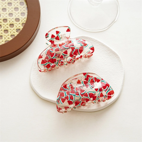 Transparente Acryl Haarkralle Sommer Obst Blumenmuster Hai Clip Modisches Haar Accessoire Für Damen Täglich Gebrauch