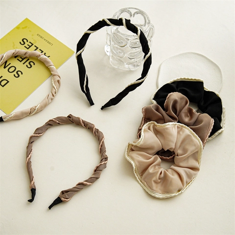 Elegant Satin Scrunchie And Twisted Headband Korean Style Solid Color Hair Accessories For Women Daily Decoration Hair Ties