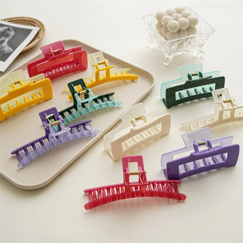 Pinza per Capelli Grande da Donna in PC Bicolore Quadrata Clip a Squalo Opaca Geometrica Accessori per Capelli Quotidiani