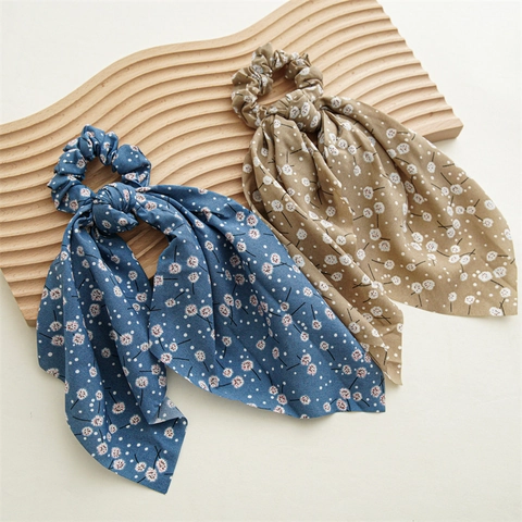 Women Vintage Scarf Scrunchies Hair Ties Ribbon Printed Bowknot Elastic Hair Bands For Ponytail Holder Fashion Hair Accessories