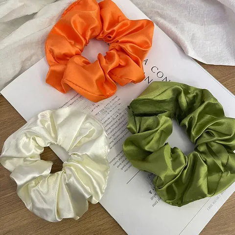 French Satin Hair Scrunchies Silk Look Solid Color Pleated Elastic Hair Ties Elegant Hair Accessories For Women Girls