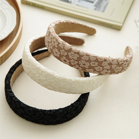 Eleganter Koreanischer Spitze Geprägte Blumen Schwamm Haarreif Für Damen Volumengebend Haarband Mode Haar Accessoires