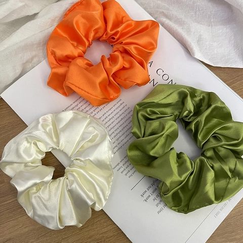 French Satin Hair Scrunchies Silk Look Solid Color Pleated Elastic Hair Ties Elegant Hair Accessories For Women Girls