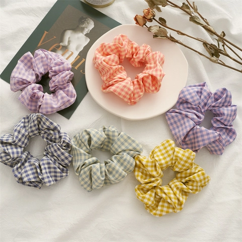 Checkered Fabric Scrunchies Gingham Pattern Hair Ties High Elastic Ponytail Holder French Style Fashion Hair Accessories For Women