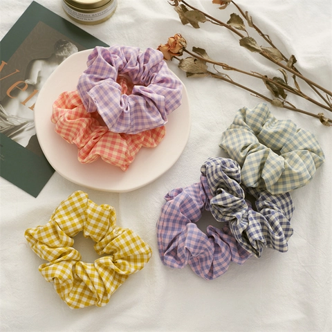 Checkered Fabric Scrunchies Gingham Pattern Hair Ties High Elastic Ponytail Holder French Style Fashion Hair Accessories For Women
