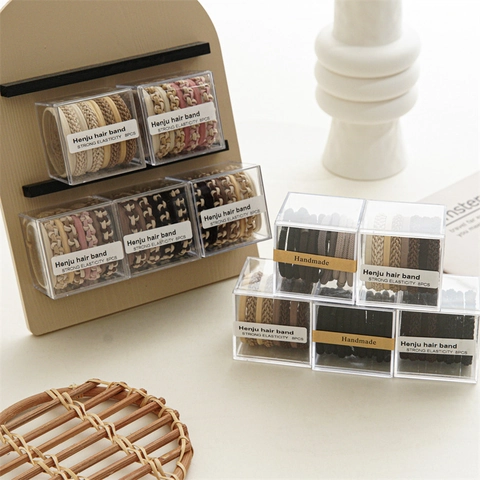 Geflochtene Haargummis Set Hohe Elastizität Nahtlos Erdtöne Kaffee Khaki Beige Damen Haarbänder Handgefertigter Haarschmuck
