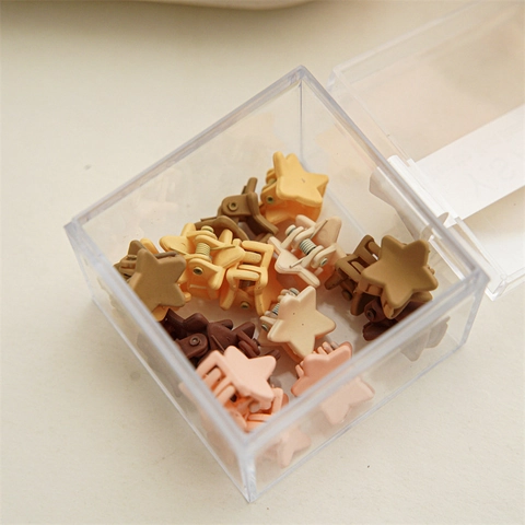Matte Plastic Mini Haarklemmen Voor Meisjes Morandi Kleur Ster Konijnenoren Cartoon Vorm Haarclips Met Transparente Opbergdoos