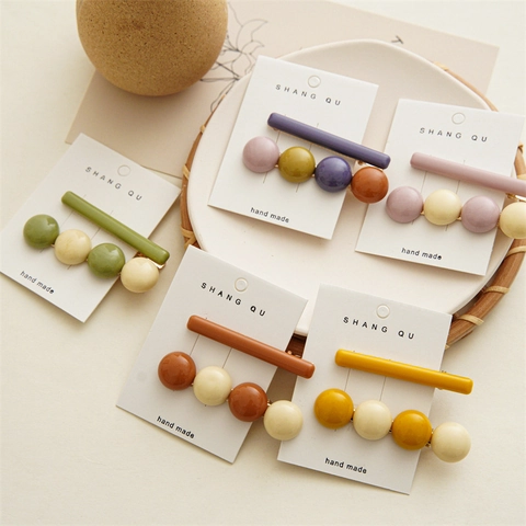Elegante Juego de Pinzas para el Cabello de Cuentas de Resina Acrílica para Mujer Juego de Clips Laterales Color Morandi Hecho a Mano