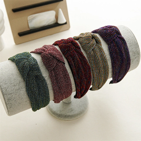 Women Knotted Wide Headband Glitter Metallic Fabric Hair Band Elegant Shiny Turban Style Hair Hoop Party Fashion Accessories