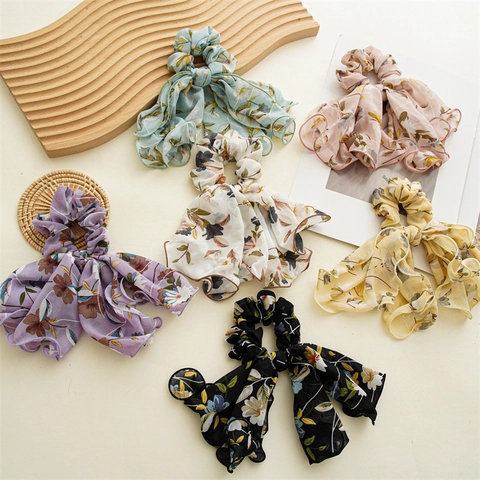 Blumen Chiffon Haargummis Mit Langem Band Schleife Haarbänder Für Damen Eleganter Koreanischer Stil Zubehör Für Täglich Dating Dekorativer Kopfschmuck
