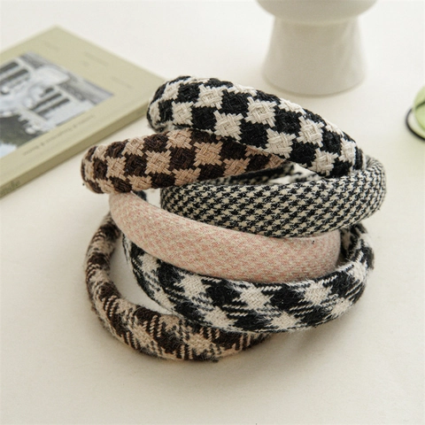 Diadema Ancha de Tela con Pata de Gallo Vintage para Mujer Invierno Grueso Tweed Banda para el Cabello Hecha a Mano Accesorios para el Cabello