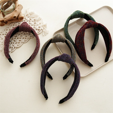 Women Knotted Wide Headband Glitter Metallic Fabric Hair Band Elegant Shiny Turban Style Hair Hoop Party Fashion Accessories