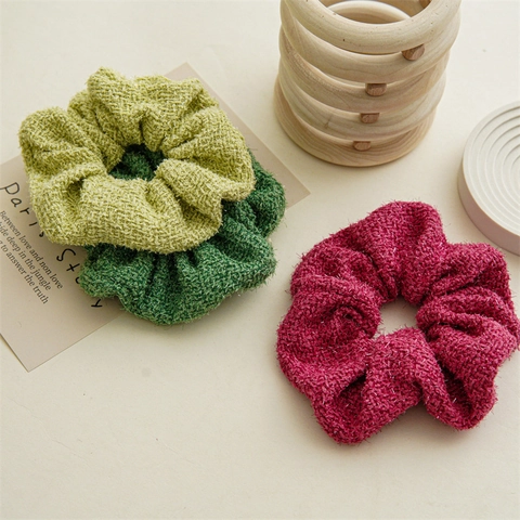 Korean Style Tweed Fabric Large Scrunchies Textured Solid Color Elastic Hair Ties Ponytail Holder Women Hair Accessories