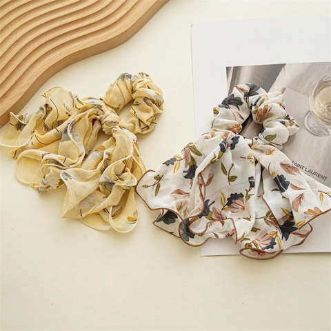 Blumen Chiffon Haargummis Mit Langem Band Schleife Haarbänder Für Damen Eleganter Koreanischer Stil Zubehör Für Täglich Dating Dekorativer Kopfschmuck