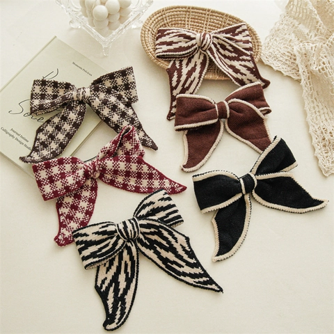 Vintage Gestrickte Schleife Haarklammer Für Damen Koreanischer Stil Übergroße Garnschleife Federklammer Elegante Haarnadel Kopfschmuck