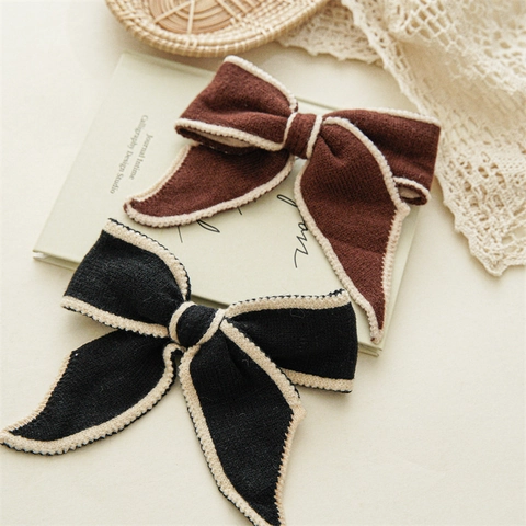 Vintage Gestrickte Schleife Haarklammer Für Damen Koreanischer Stil Übergroße Garnschleife Federklammer Elegante Haarnadel Kopfschmuck