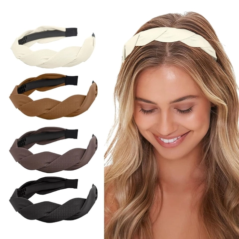 Elegante Gedraaide Gevlochten Haarband Stof Breed Hoog Volume Gewatteerde Stirnband Effen Kleur Retro Vrouwen Haaraccessoires