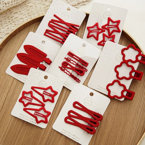 Red New Year Hair Clips For Women Girls Matte Iron Floral Star Duckbill Clip Handmade Fashion Festival Hair Accessories