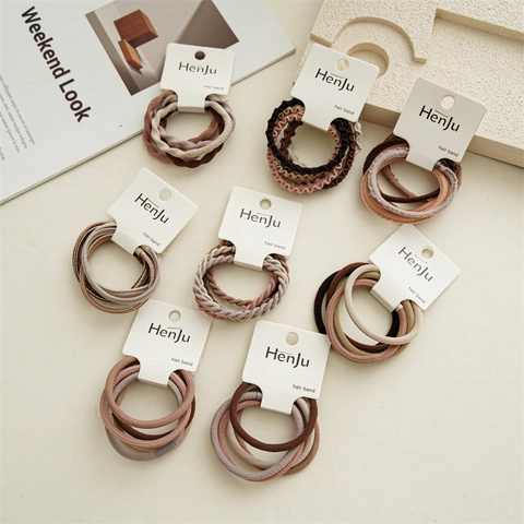Minimalistische Erdtöne Nylon Haargummis Kollektion Hochelastische Nahtlose Pferdeschwanzhalter Wellige Gerippte Spiral Haarbänder Damen Täglich Styling Dekoratives Zubehör