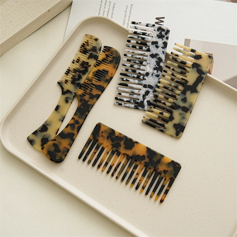 Minimalistische Acetaat Haarkam Grote Tand Marmer Schildpad Ontwarrende Stylingkam Draagbare Reis Haarverzorging Tool Voor Dames Meisjes