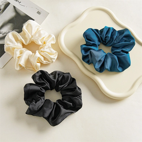 Chouchou en Satin Français Élégant Grand Bandeau Élastique pour Femmes Mode Soie Comme Anneau de Cheveux Plissé OL Accessoires Cheveux