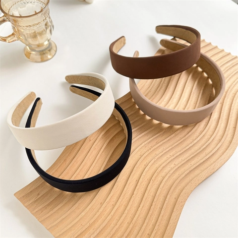 Vintage Solid Color Wide Brim Fabric Headband For Women Non-Slip Thickened Hair Hoop For Face Washing Outing Daily Hair Accessories