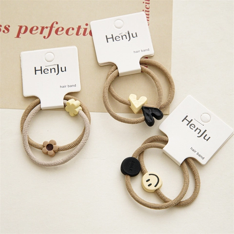 Simpatici Elastici Per Capelli Toni Della Terra Faccia Sorridente Fiore Cuore Fatti A Mano Elastico Ad Alta Elasticità Stile Coreano Accessori