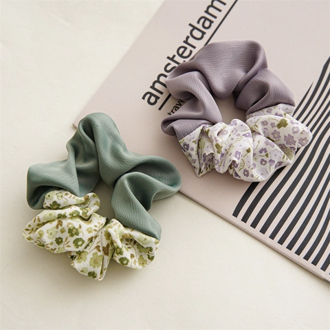 Zweifarbig Gespleißtes Satin Blumen Haargummi Für Damen Elegante Stoff Plissierte Haarbänder Vintage Ästhetik Haarschmuck