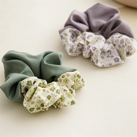Zweifarbig Gespleißtes Satin Blumen Haargummi Für Damen Elegante Stoff Plissierte Haarbänder Vintage Ästhetik Haarschmuck