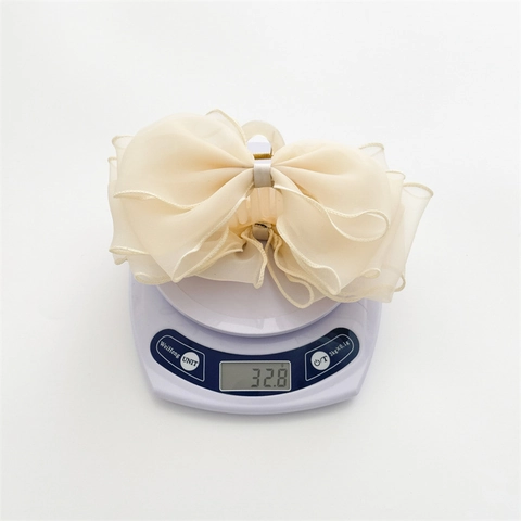 Elegant Large Mesh Bow Hair Claw Clip Cream Beige Organza Layered Shark Clip Hairpin For Women Daily Party Hair Accessories