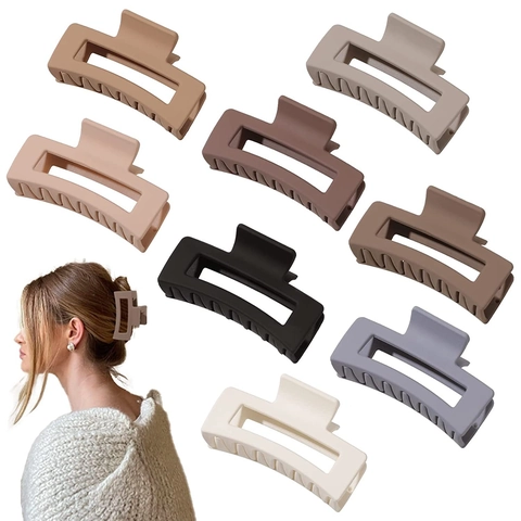 Oversized Square Matte Hair Claw Clip For Women Thick Hair Non Slip Rectangular Solid Color Shark Clip Hair Accessory