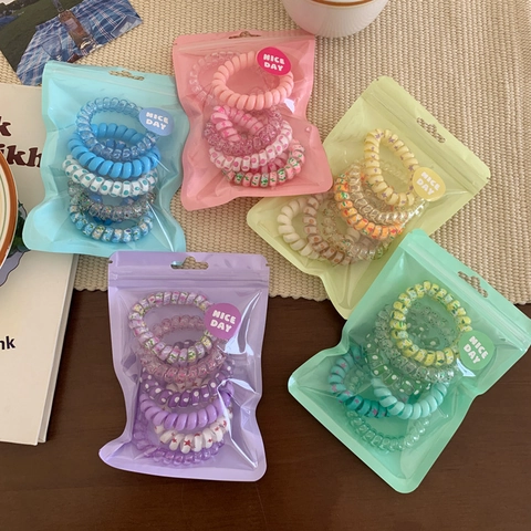 Cute Macaron Colors Spiral Hair Ties High Elastic Traceless Phone Cord Hair Ropes Plastic Resin Headbands For Women Girls Daily Hair Styling Accessories