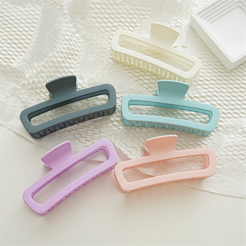 Matte Cream Color Hair Claw Clip For Women Large Rectangular Hollow Shark Clip Sweet Hair Accessories For Thick Hair