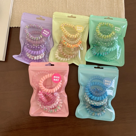 Cute Macaron Colors Spiral Hair Ties High Elastic Traceless Phone Cord Hair Ropes Plastic Resin Headbands For Women Girls Daily Hair Styling Accessories