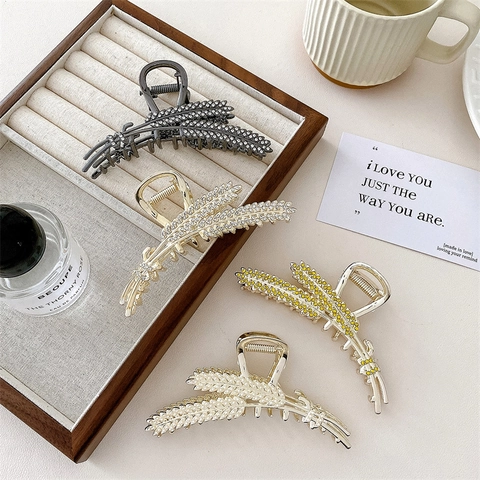 Pinza per Capelli in Lega a Spiga di Grano Vintage Francese Strass Künstliche Perle Sintetiche Grande Clip Squalo Elegante Accessori