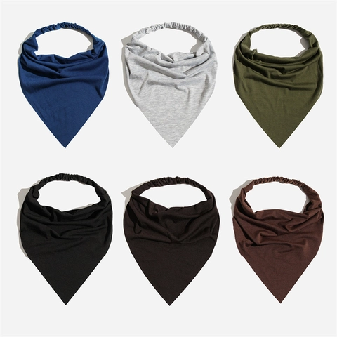 Bohemian Cotton Triangle Hair Scarf For Women Elastic Knitted Bandana Headband Solid Color Retro Large Headscarf Accessories