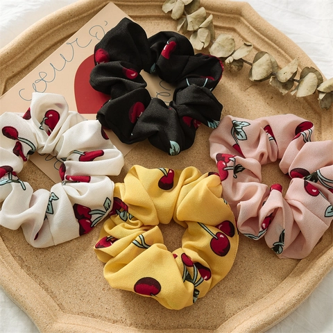 Scrunchie in Poliestere con Stampa Frutta Estiva Stile Coreano per Donna Dolce Ciliegia Limone Arancia Pattern Elastici per Capelli Decorativi