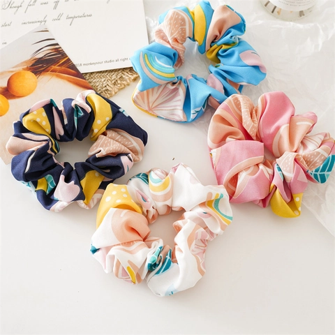 Scrunchie in Poliestere con Stampa Frutta Estiva Stile Coreano per Donna Dolce Ciliegia Limone Arancia Pattern Elastici per Capelli Decorativi